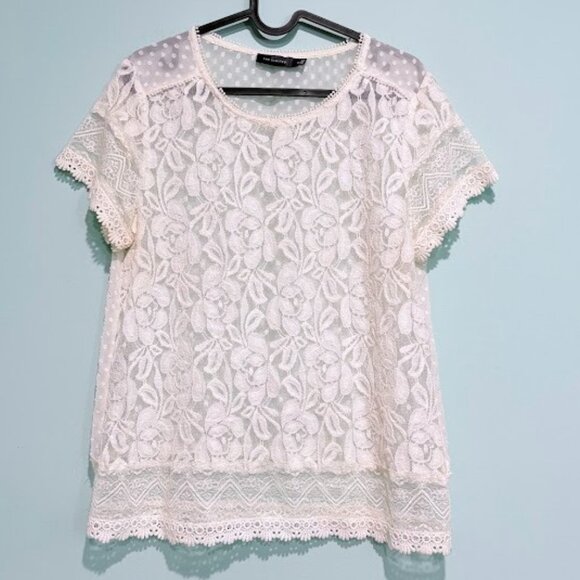 The Limited Sheer Lace Top M Floral Short Sleeve Polka Dot back - Picture 1 of 2